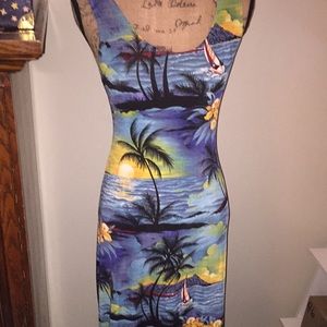 Hawaiian Scene Maxi Sundress in Size L